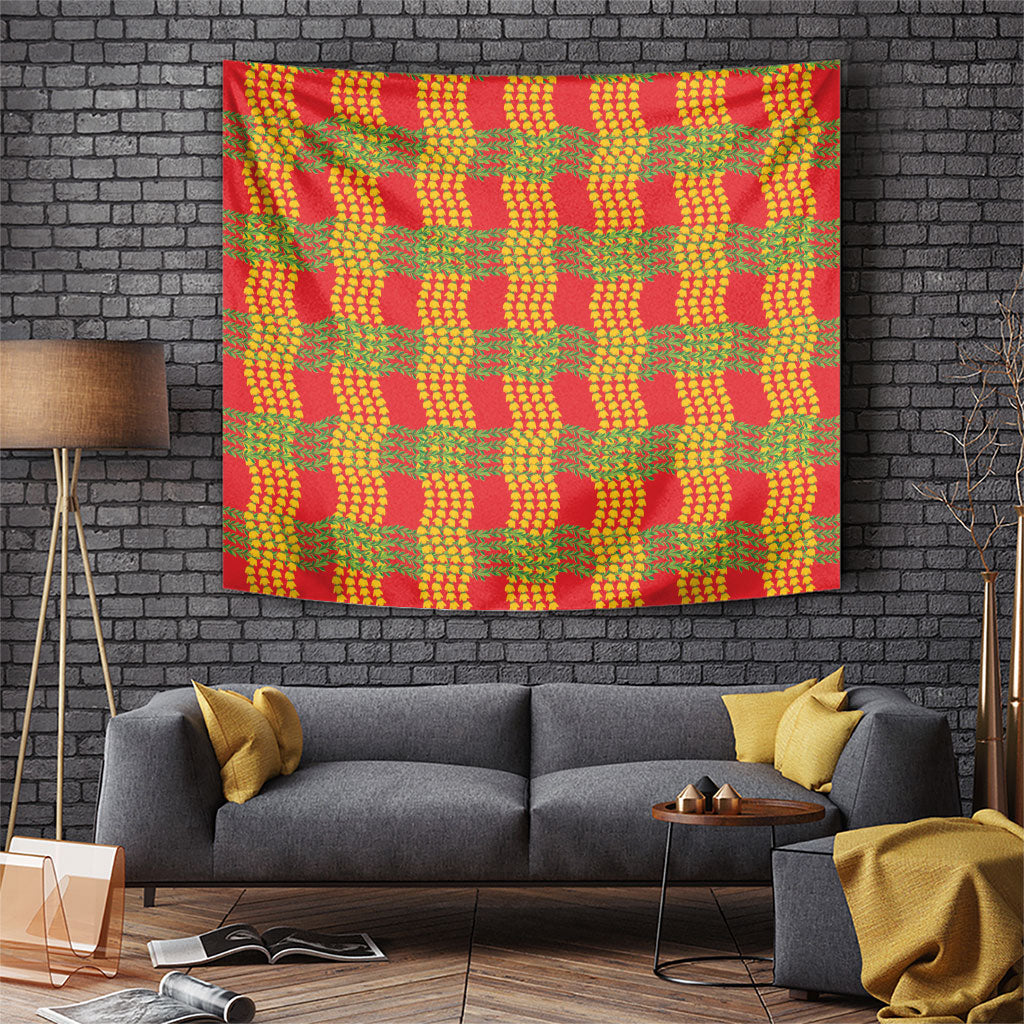 Aloha Hawaii Ilima Maile Lei Tapestry Palaka Inspired Hawaiian-plaid Red LT14 Red - Polynesian Pride