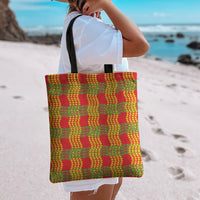 Aloha Hawaii Ilima Maile Lei Tote Bag Palaka Inspired Hawaiian-plaid Red
