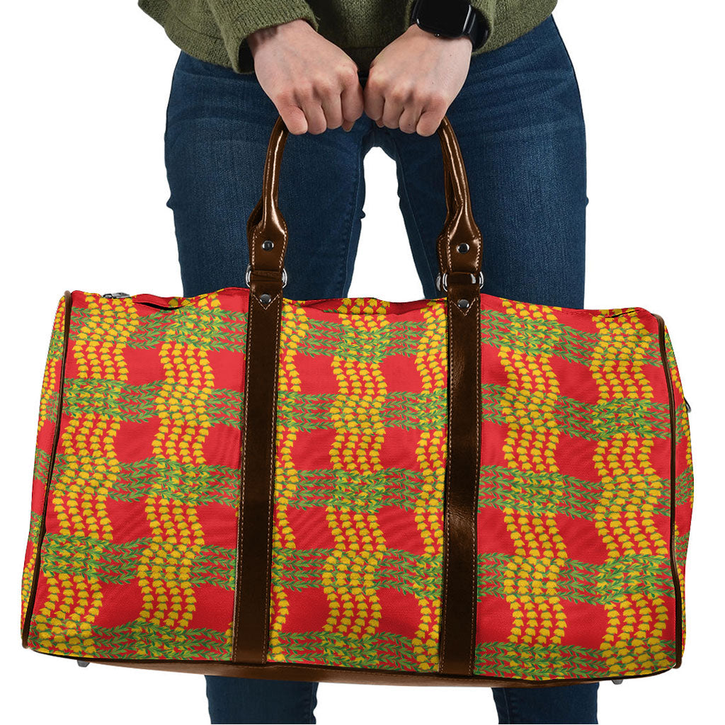 Aloha Hawaii Ilima Maile Lei Travel Bag Palaka Inspired Hawaiian-plaid Red LT14 Red - Polynesian Pride
