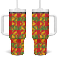 Aloha Hawaii Ilima Maile Lei Tumbler With Handle Palaka Inspired Hawaiian-plaid Red