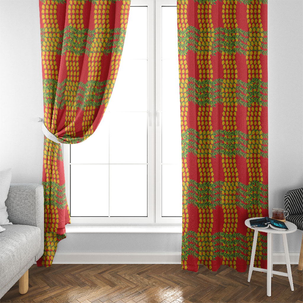 Aloha Hawaii Ilima Maile Lei Window Curtain Palaka Inspired Hawaiian-plaid Red