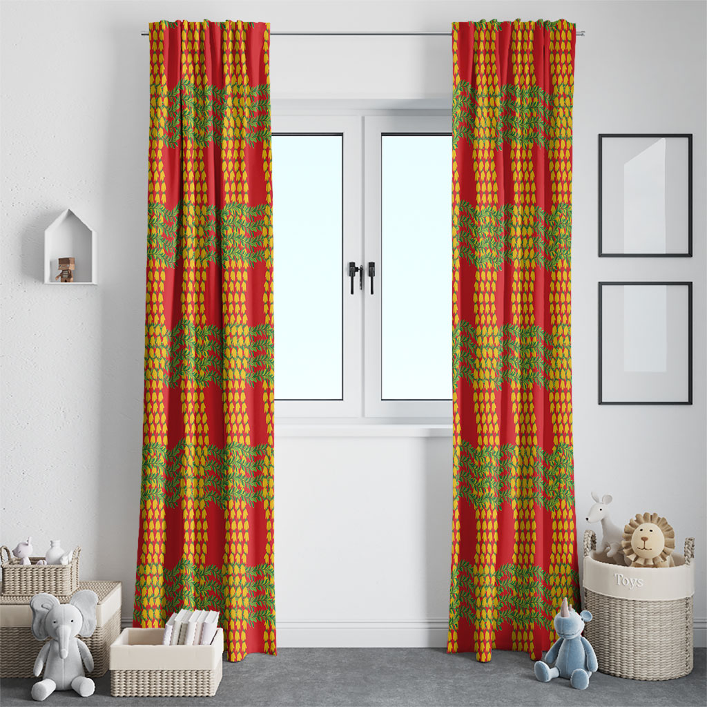Aloha Hawaii Ilima Maile Lei Window Curtain Palaka Inspired Hawaiian-plaid Red