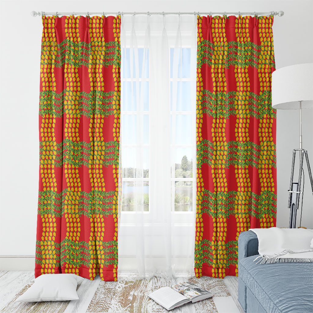 Aloha Hawaii Ilima Maile Lei Window Curtain Palaka Inspired Hawaiian-plaid Red