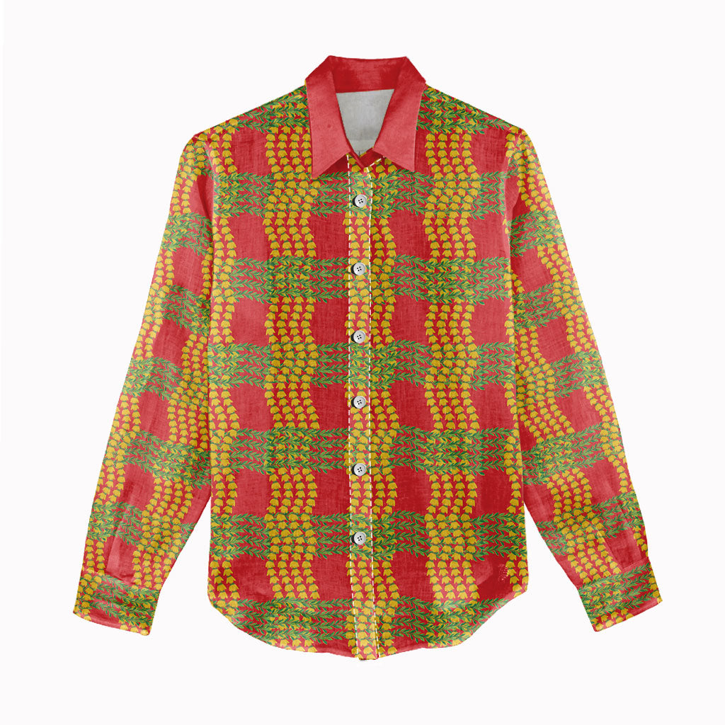 Aloha Hawaii Ilima Maile Lei Women Casual Shirt Palaka Inspired Hawaiian-plaid Red