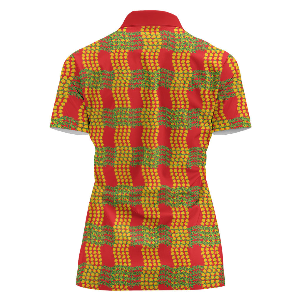 Aloha Hawaii Ilima Maile Lei Women Polo Shirt Palaka Inspired Hawaiian-plaid Red