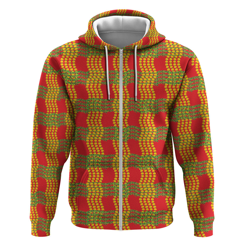 Aloha Hawaii Ilima Maile Lei Zip Hoodie Palaka Inspired Hawaiian-plaid Red LT14 Zip Hoodie Red - Polynesian Pride