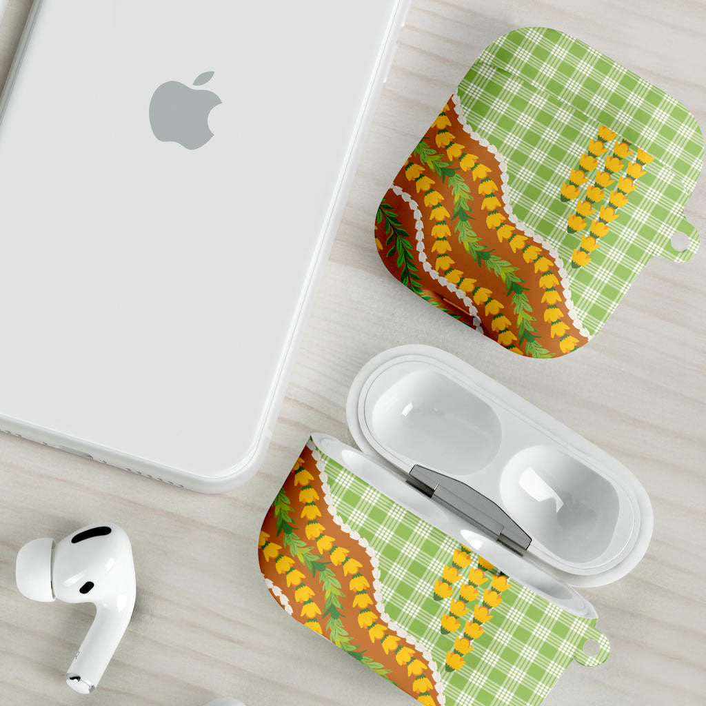 Hawaii Leis Palaka Motifs AirPods Case Pikake Pakalana Maile Ilima Kakau Style