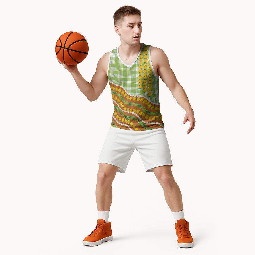 Hawaii Leis Palaka Motifs Basketball Jersey Pikake Pakalana Maile Ilima Kakau Style
