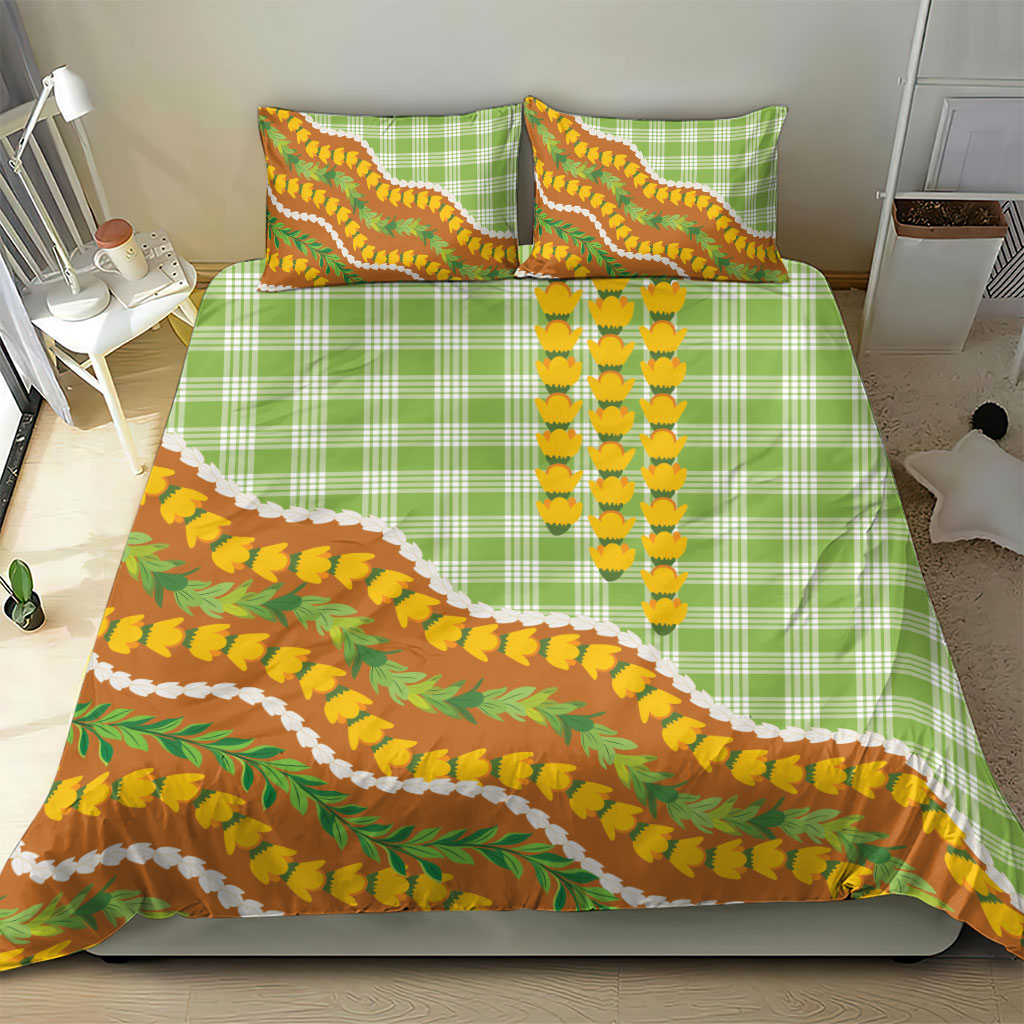 Hawaii Leis Palaka Motifs Bedding Set Pikake Pakalana Maile Ilima Kakau Style