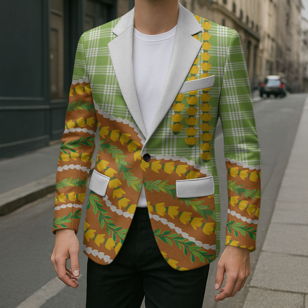 Hawaii Leis Palaka Motifs Blazer Pikake Pakalana Maile Ilima Kakau Style