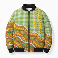 Hawaii Leis Palaka Motifs Bomber Puffer Jacket Pikake Pakalana Maile Ilima Kakau Style