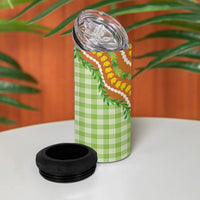 Hawaii Leis Palaka Motifs 4 in 1 Can Cooler Tumbler Pikake Pakalana Maile Ilima Kakau Style