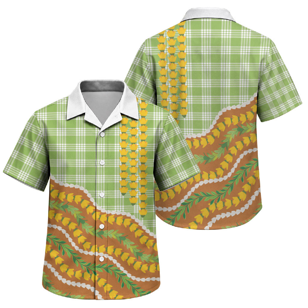 Hawaii Leis Palaka Motifs Family Matching Tank Maxi Dress and Hawaiian Shirt Pikake Pakalana Maile Ilima Kakau Style