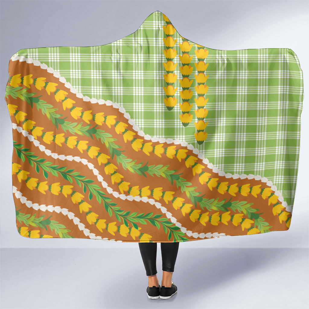 Hawaii Leis Palaka Motifs Hooded Blanket Pikake Pakalana Maile Ilima Kakau Style