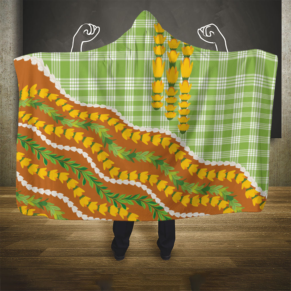 Hawaii Leis Palaka Motifs Hooded Blanket Pikake Pakalana Maile Ilima Kakau Style