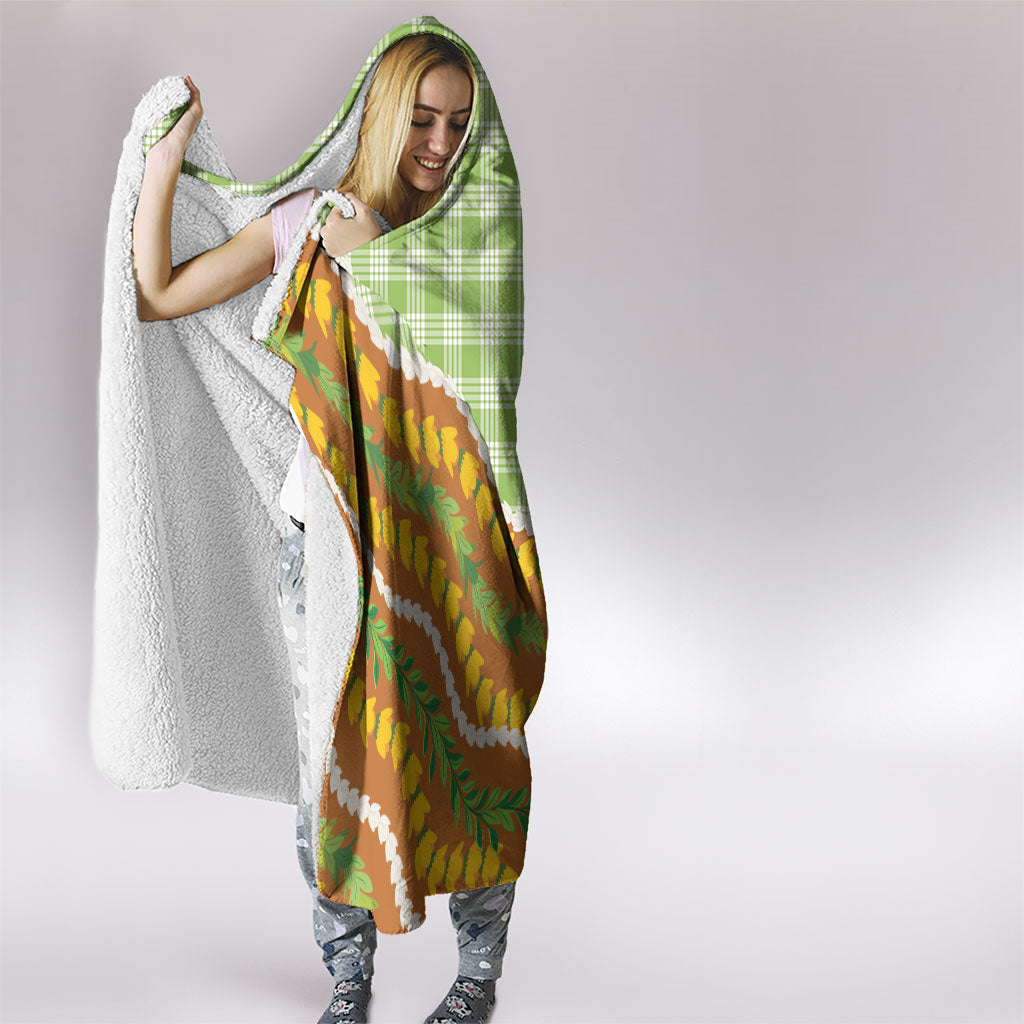 Hawaii Leis Palaka Motifs Hooded Blanket Pikake Pakalana Maile Ilima Kakau Style