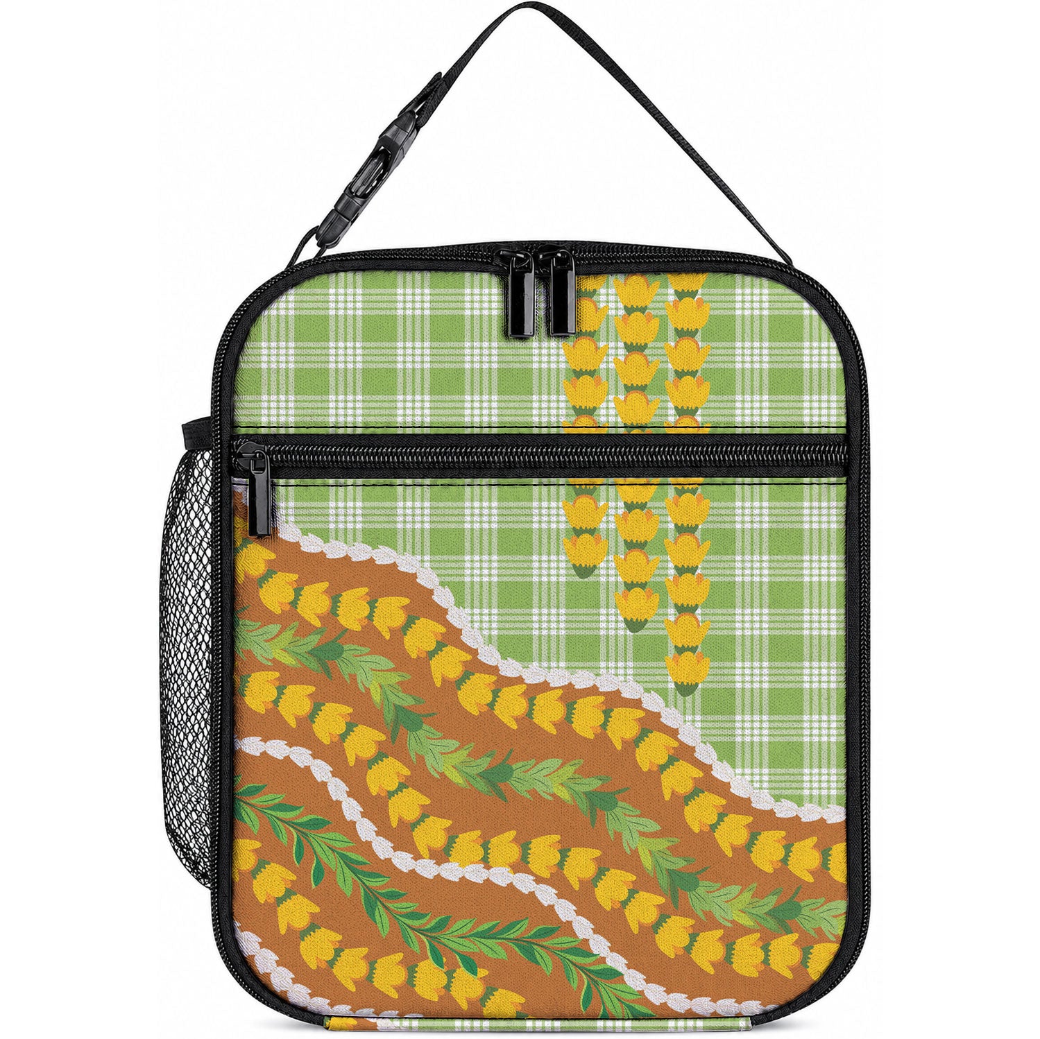 Hawaii Leis Palaka Motifs Lunch Bag Pikake Pakalana Maile Ilima Kakau Style LT14 10.2 × 8.3 × 4.3 inch Multicolor - Polynesian Pride
