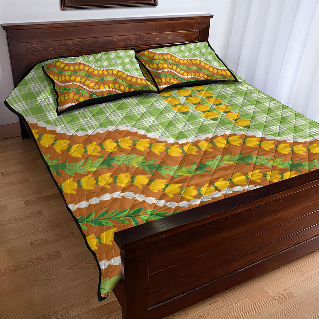 Hawaii Leis Palaka Motifs Quilt Bed Set Pikake Pakalana Maile Ilima Kakau Style