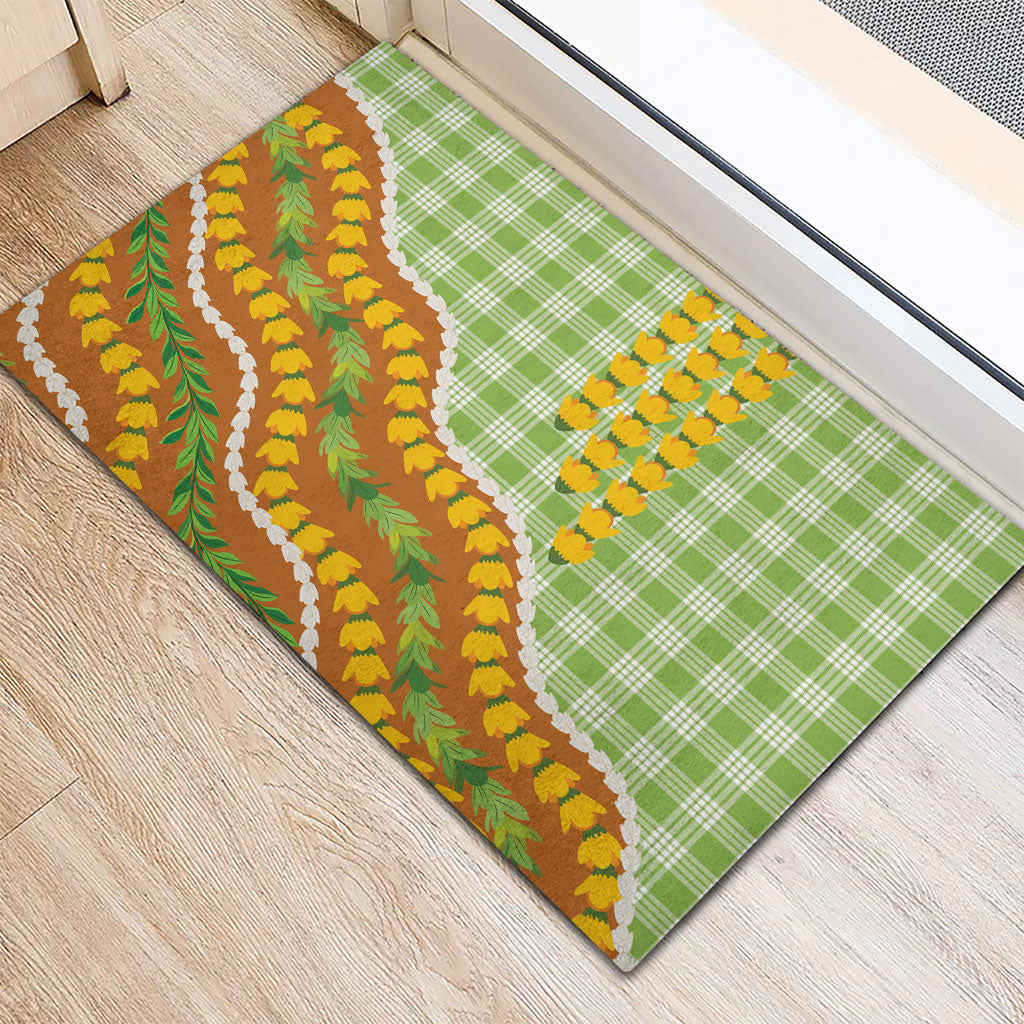 Hawaii Leis Palaka Motifs Rubber Doormat Pikake Pakalana Maile Ilima Kakau Style