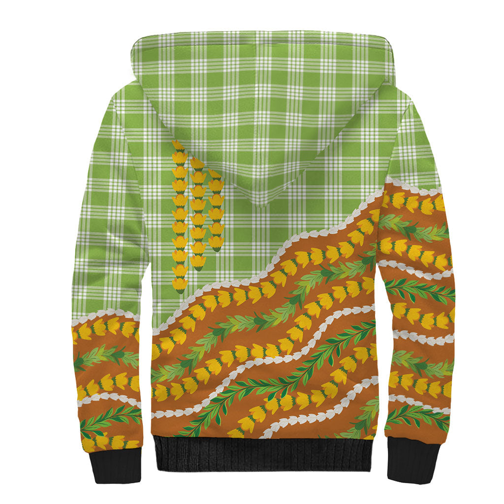 Hawaii Leis Palaka Motifs Sherpa Hoodie Pikake Pakalana Maile Ilima Kakau Style