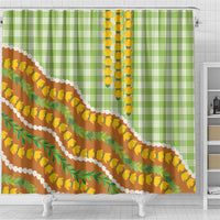 Hawaii Leis Palaka Motifs Shower Curtain Pikake Pakalana Maile Ilima Kakau Style