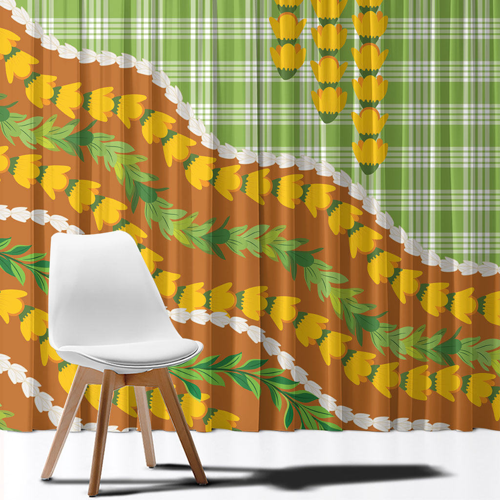 Hawaii Leis Palaka Motifs Window Curtain Pikake Pakalana Maile Ilima Kakau Style
