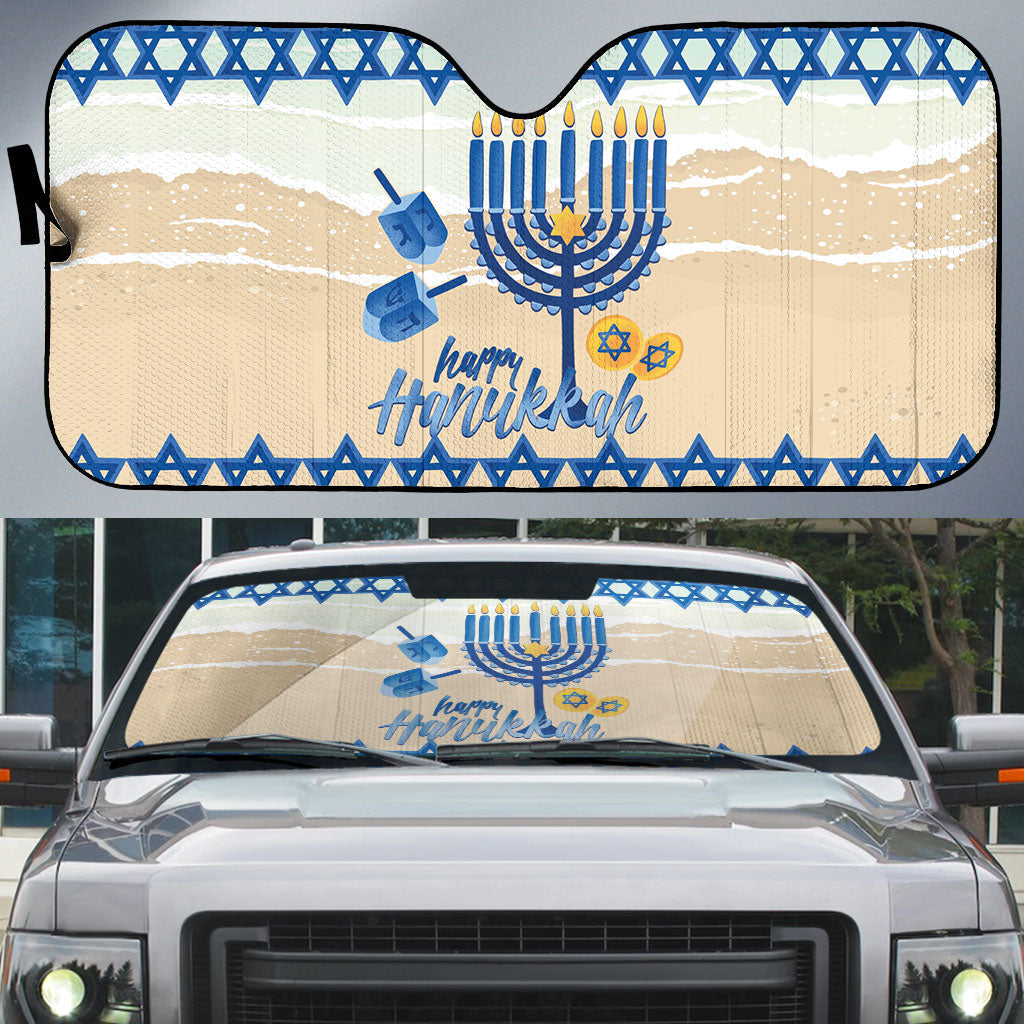Chanukah Jewish Hawaii Auto Sun Shade Festival of Lights Hanukkah Menorah Tropical Flowers LT14 Blue - Polynesian Pride