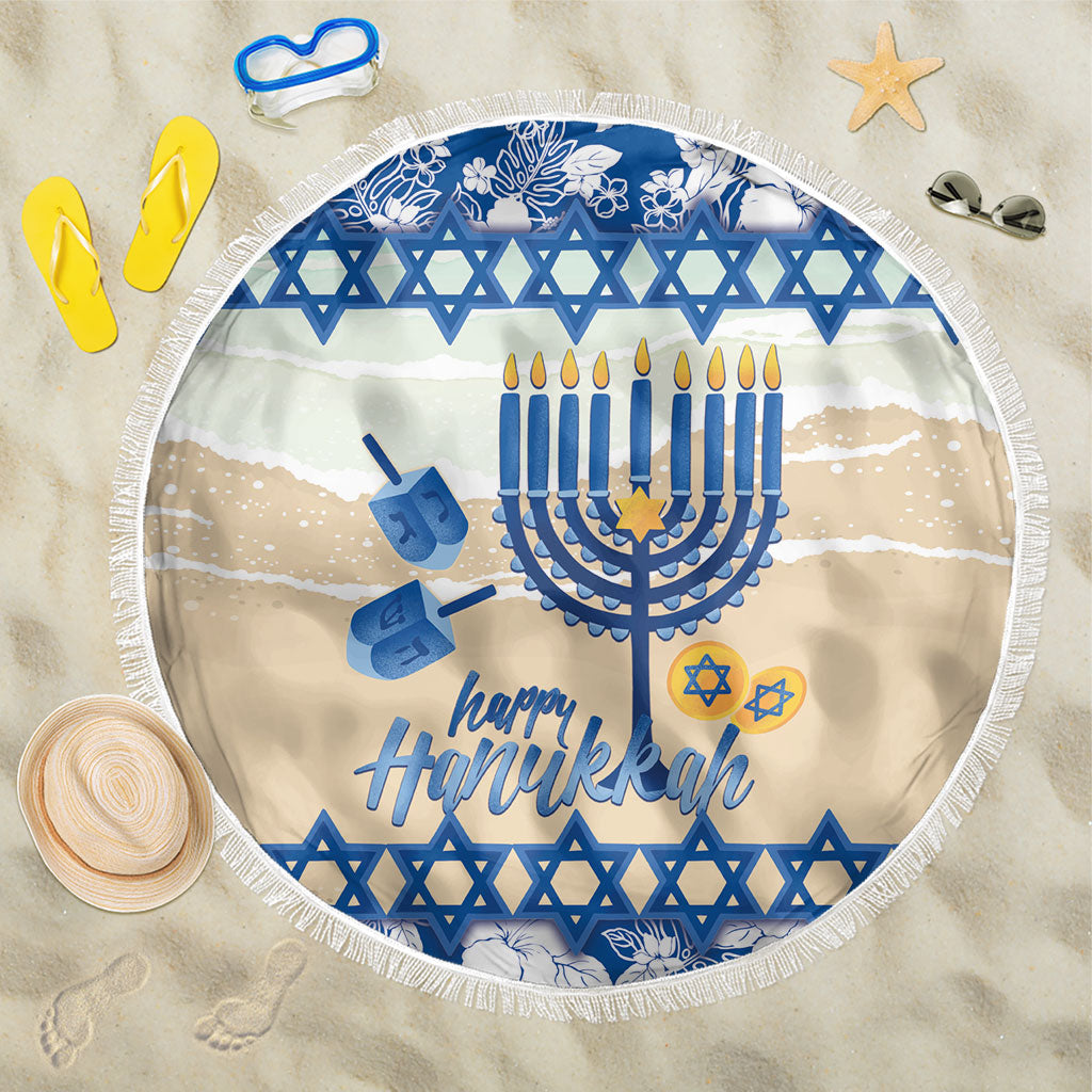 Chanukah Jewish Hawaii Beach Blanket Festival of Lights Hanukkah Menorah Tropical Flowers LT14 One Size 150cm Blue - Polynesian Pride