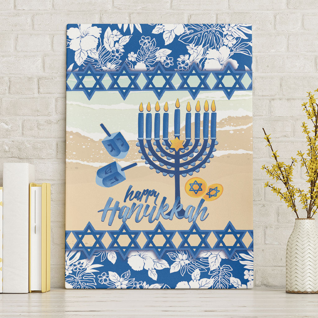 Chanukah Jewish Hawaii Canvas Wall Art Festival of Lights Hanukkah Menorah Tropical Flowers LT14 Without Frame Blue - Polynesian Pride