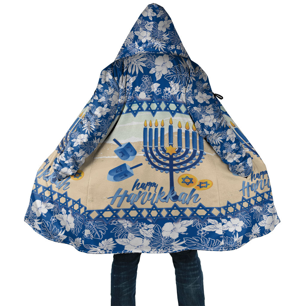 Chanukah Jewish Hawaii Cloak Festival of Lights Hanukkah Menorah Tropical Flowers LT14 Unisex Blue - Polynesian Pride