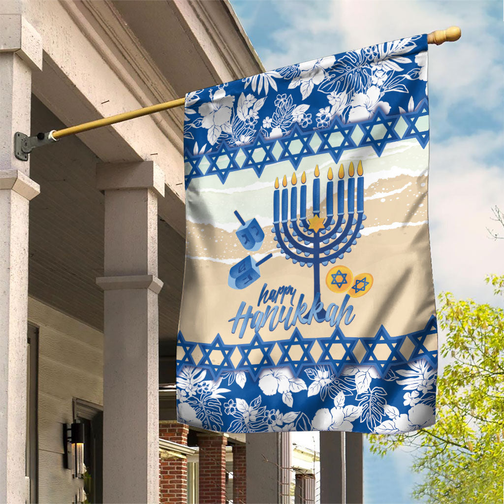 Chanukah Jewish Hawaii Garden Flag Festival of Lights Hanukkah Menorah Tropical Flowers LT14 House Flag Blue - Polynesian Pride