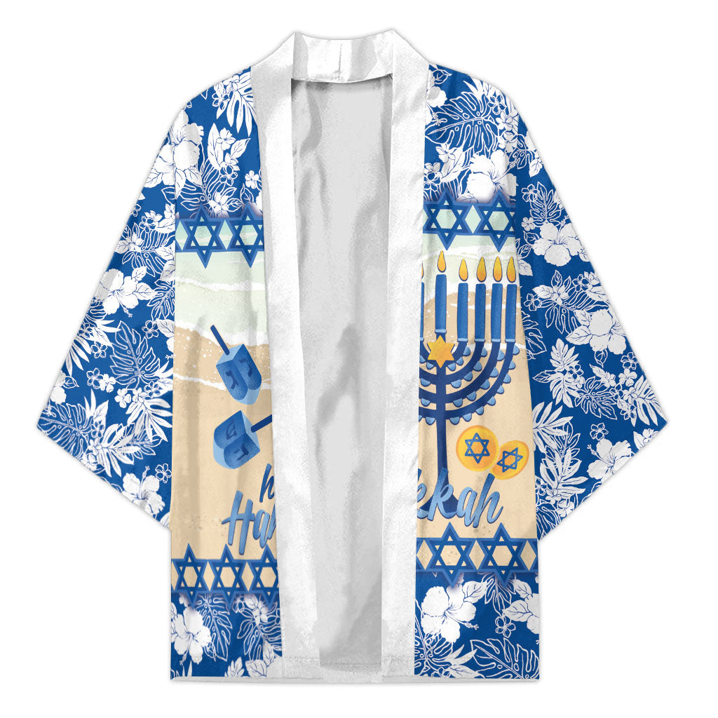 Chanukah Jewish Hawaii Kimono Festival of Lights Hanukkah Menorah Tropical Flowers LT14 Unisex Blue - Polynesian Pride