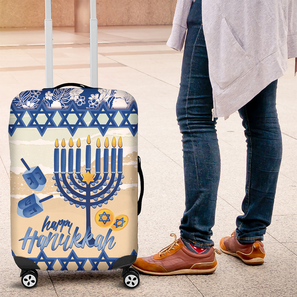 Chanukah Jewish Hawaii Luggage Cover Festival of Lights Hanukkah Menorah Tropical Flowers LT14 Blue - Polynesian Pride