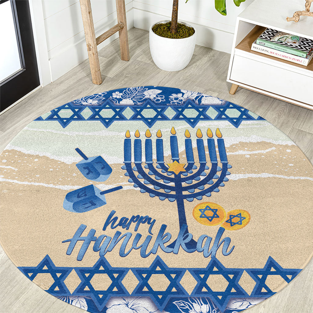 Chanukah Jewish Hawaii Round Carpet Festival of Lights Hanukkah Menorah Tropical Flowers LT14 Blue - Polynesian Pride