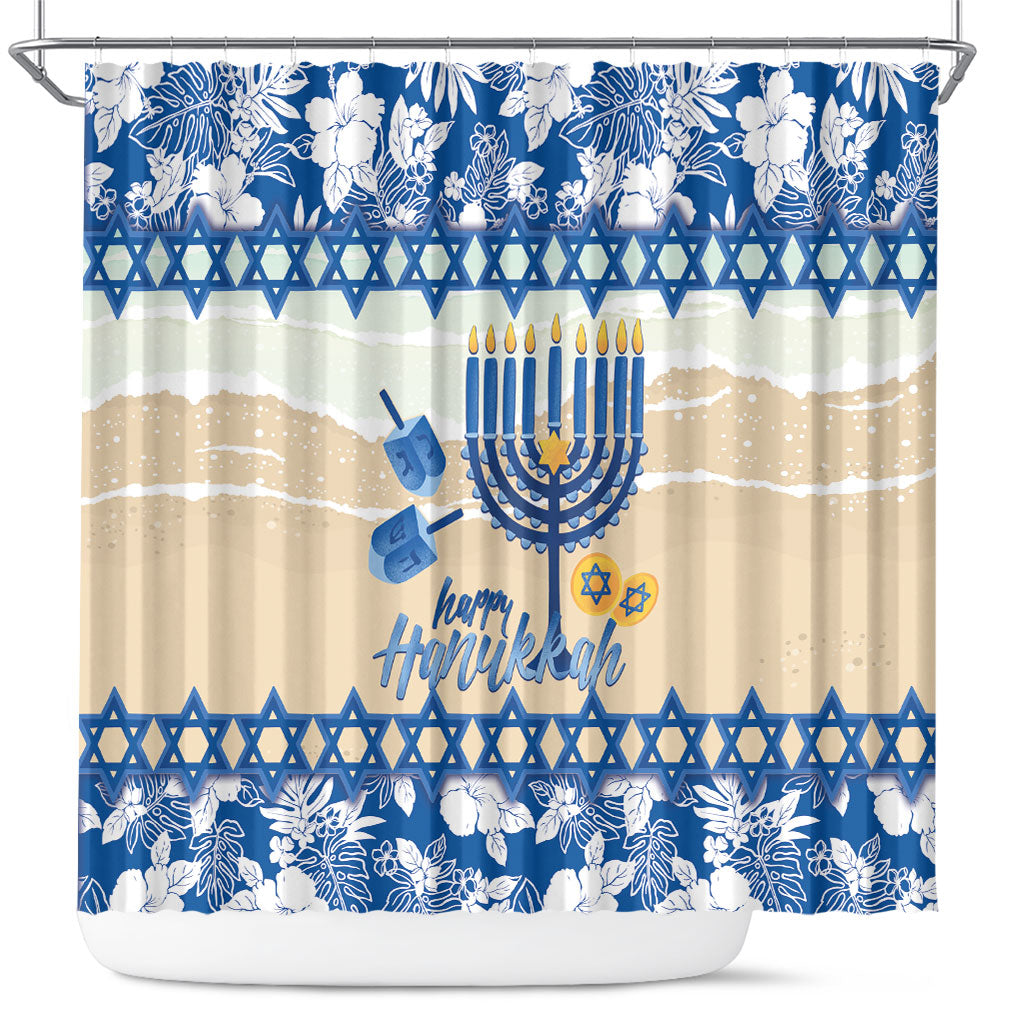 Chanukah Jewish Hawaii Shower Curtain Festival of Lights Hanukkah Menorah Tropical Flowers LT14 Blue - Polynesian Pride