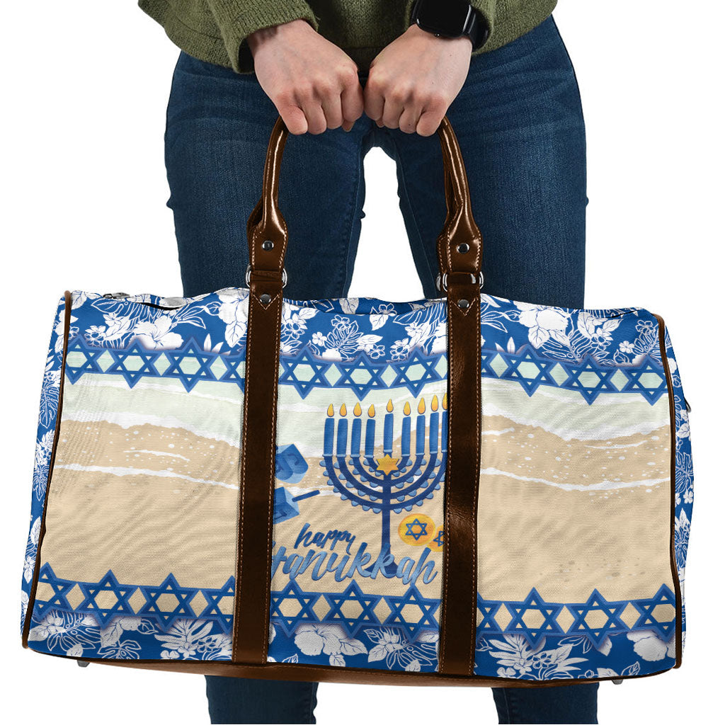Chanukah Jewish Hawaii Travel Bag Festival of Lights Hanukkah Menorah Tropical Flowers LT14 Blue - Polynesian Pride