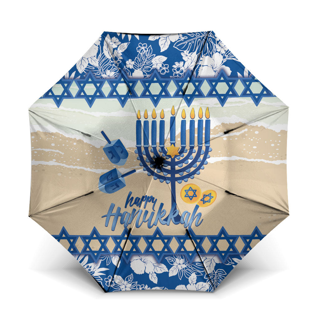 Chanukah Jewish Hawaii Umbrella Festival of Lights Hanukkah Menorah Tropical Flowers LT14 One Size Folded 11.42 inch Opened Diameter 37.4 inch Blue - Polynesian Pride