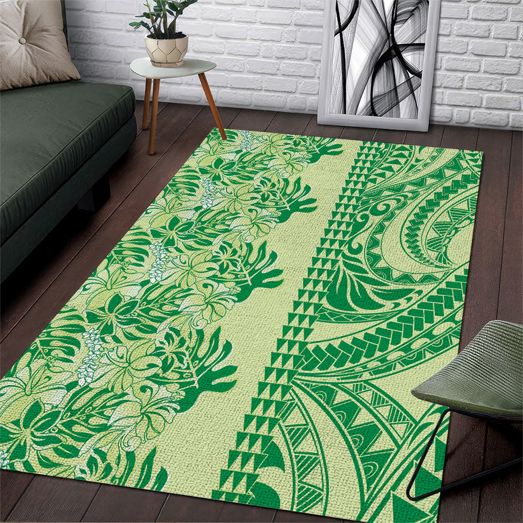 Lime Green Hibiscus Monstera Seamless Kakau Hawaii Area Rug LT14 Lime Green - Polynesian Pride