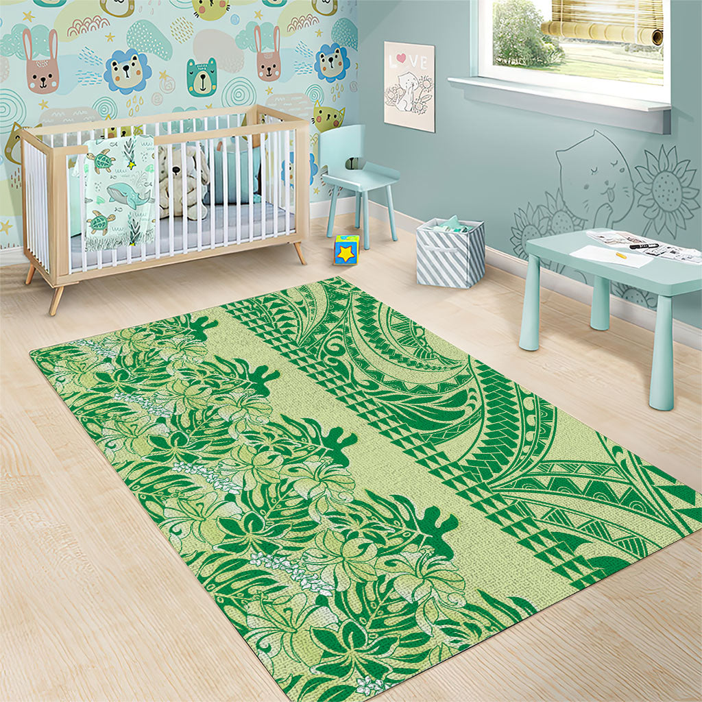 Lime Green Hibiscus Monstera Seamless Kakau Hawaii Area Rug LT14 - Polynesian Pride