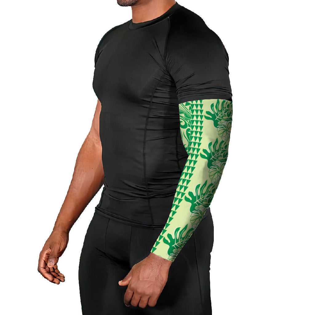 Lime Green Hibiscus Monstera Seamless Kakau Hawaii Arm Sleeves LT14 - Polynesian Pride
