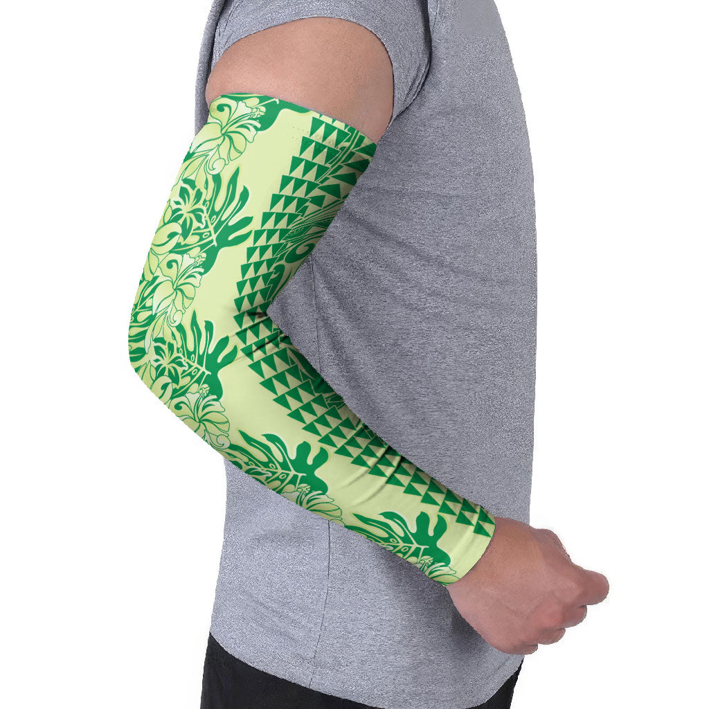 Lime Green Hibiscus Monstera Seamless Kakau Hawaii Arm Sleeves LT14 - Polynesian Pride