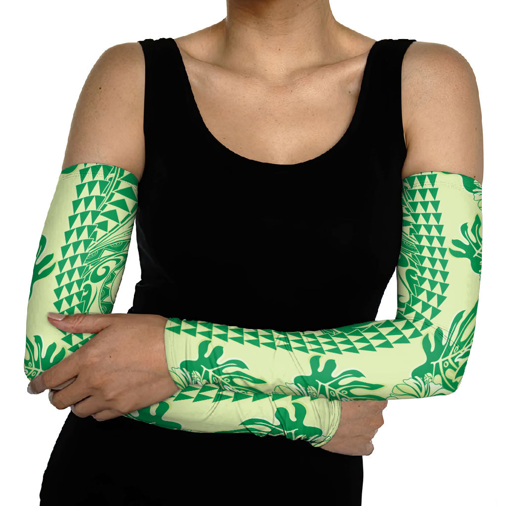 Lime Green Hibiscus Monstera Seamless Kakau Hawaii Arm Sleeves LT14 - Polynesian Pride