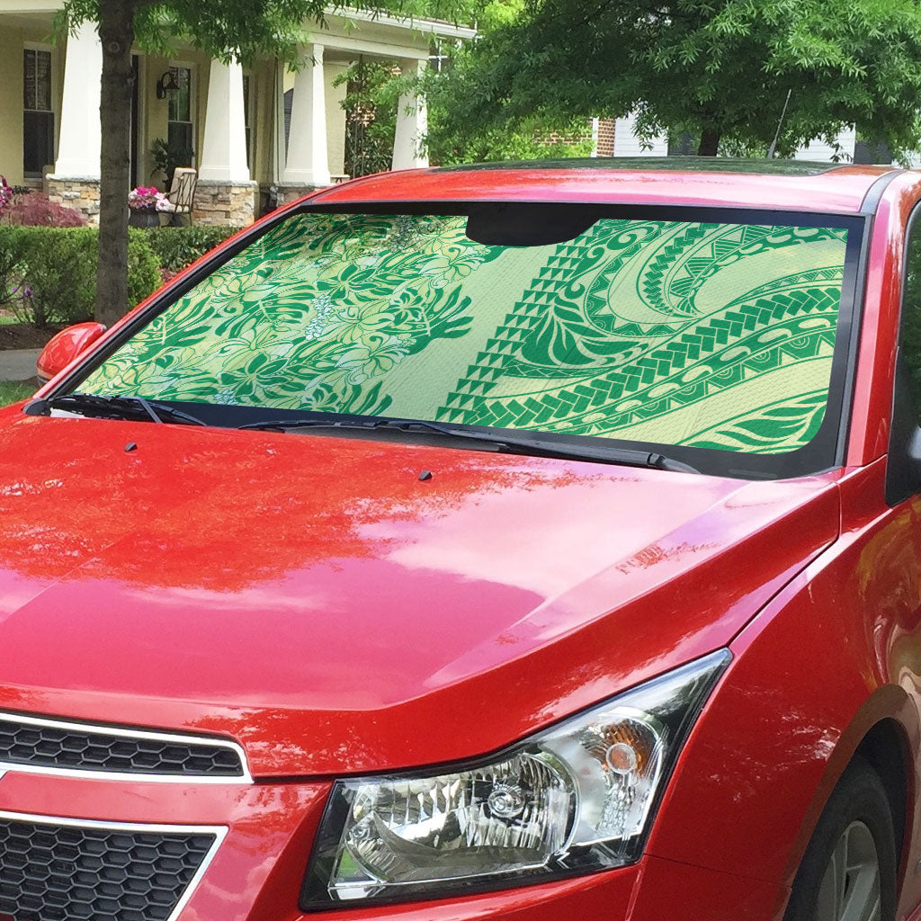 Lime Green Hibiscus Monstera Seamless Kakau Hawaii Auto Sun Shade LT14 - Polynesian Pride