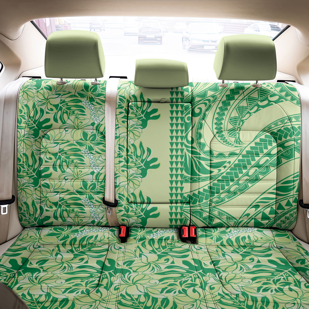 Lime Green Hibiscus Monstera Seamless Kakau Hawaii Back Car Seat Cover LT14 - Polynesian Pride