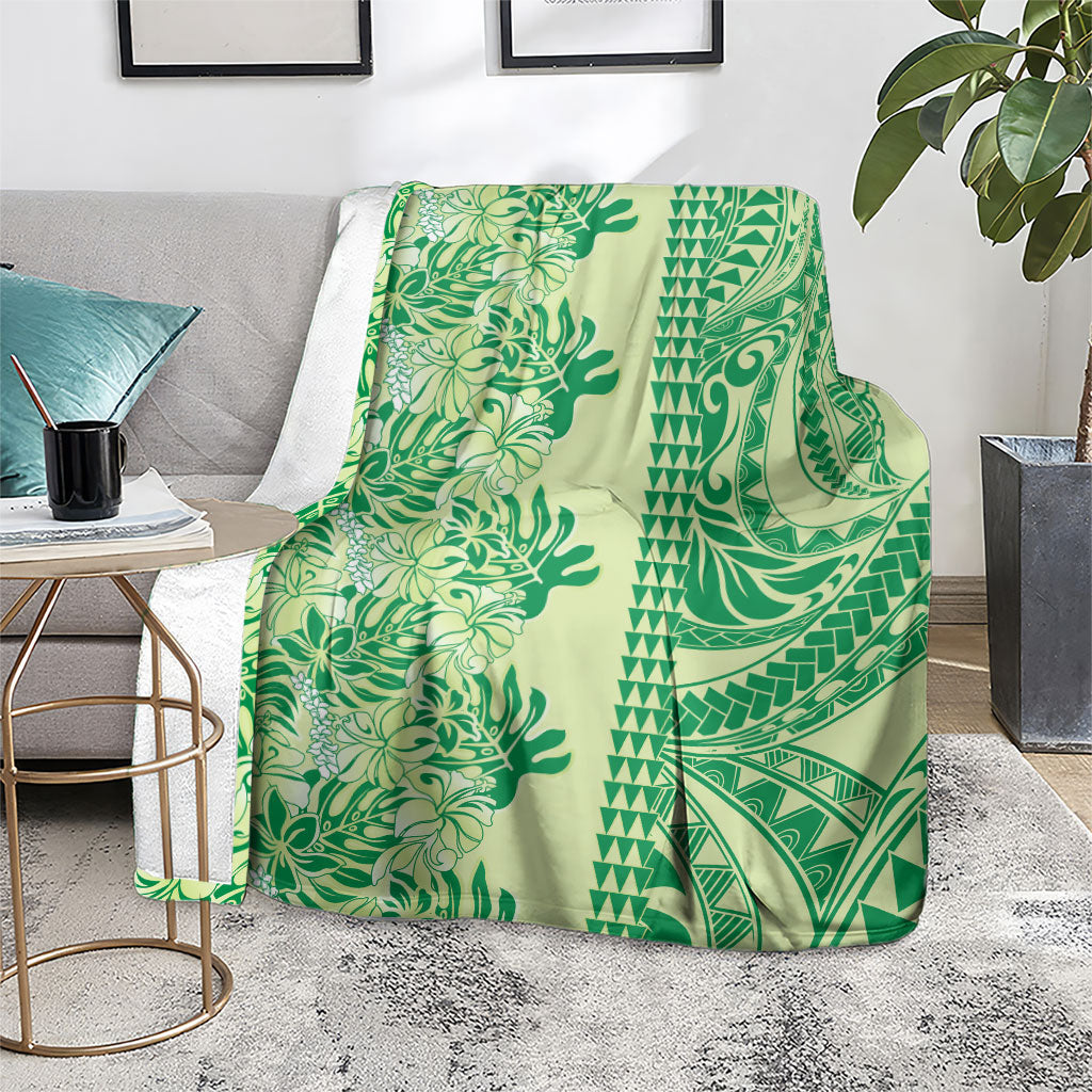 Lime Green Hibiscus Monstera Seamless Kakau Hawaii Blanket LT14 - Polynesian Pride