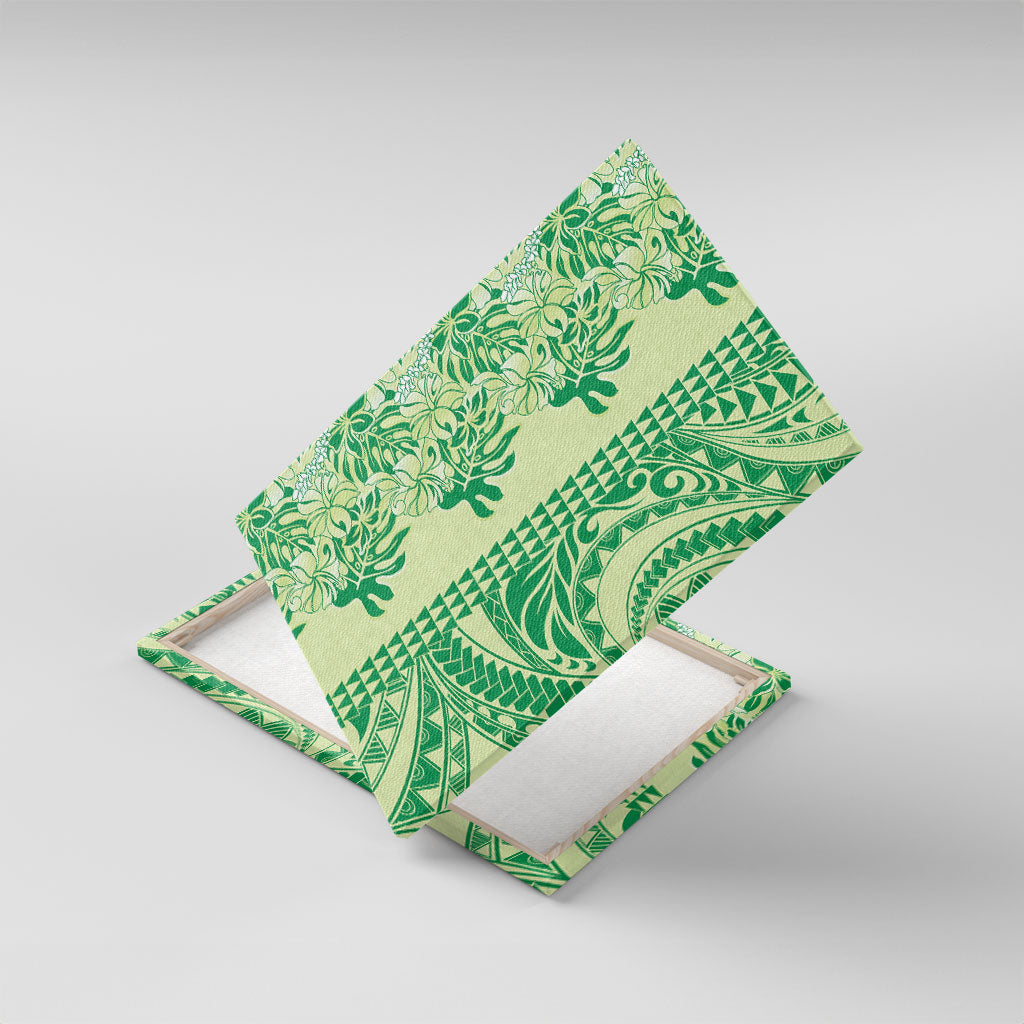 Lime Green Hibiscus Monstera Seamless Kakau Hawaii Canvas Wall Art LT14 With Frame Lime Green - Polynesian Pride