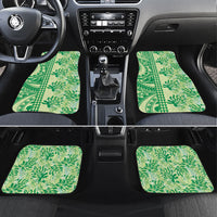 Lime Green Hibiscus Monstera Seamless Kakau Hawaii Car Mats LT14 Set 4pcs Lime Green - Polynesian Pride