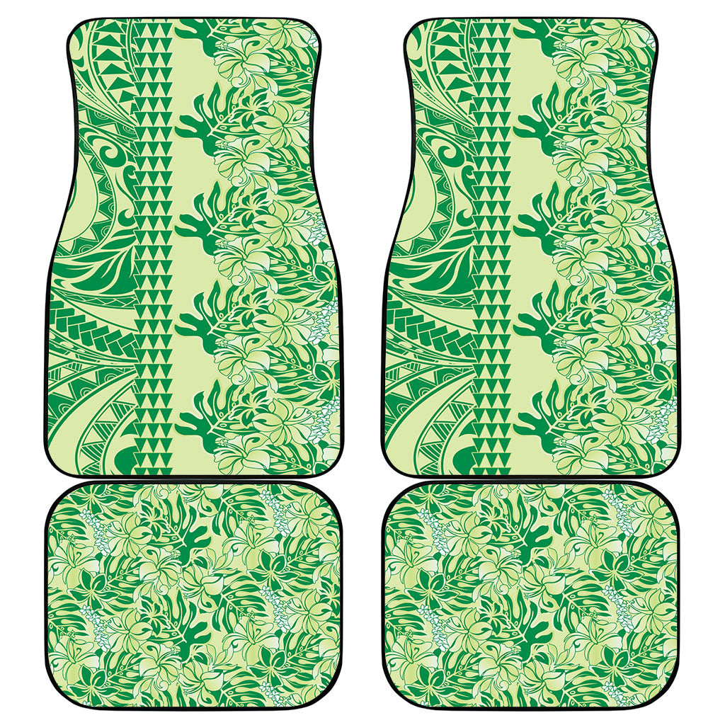 Lime Green Hibiscus Monstera Seamless Kakau Hawaii Car Mats LT14 - Polynesian Pride