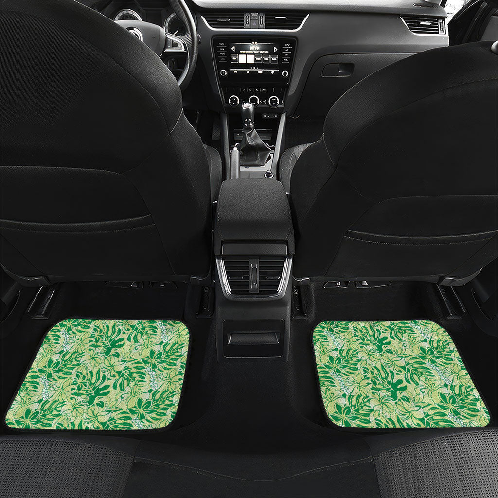 Lime Green Hibiscus Monstera Seamless Kakau Hawaii Car Mats LT14 Set 2pcs - Back Lime Green - Polynesian Pride