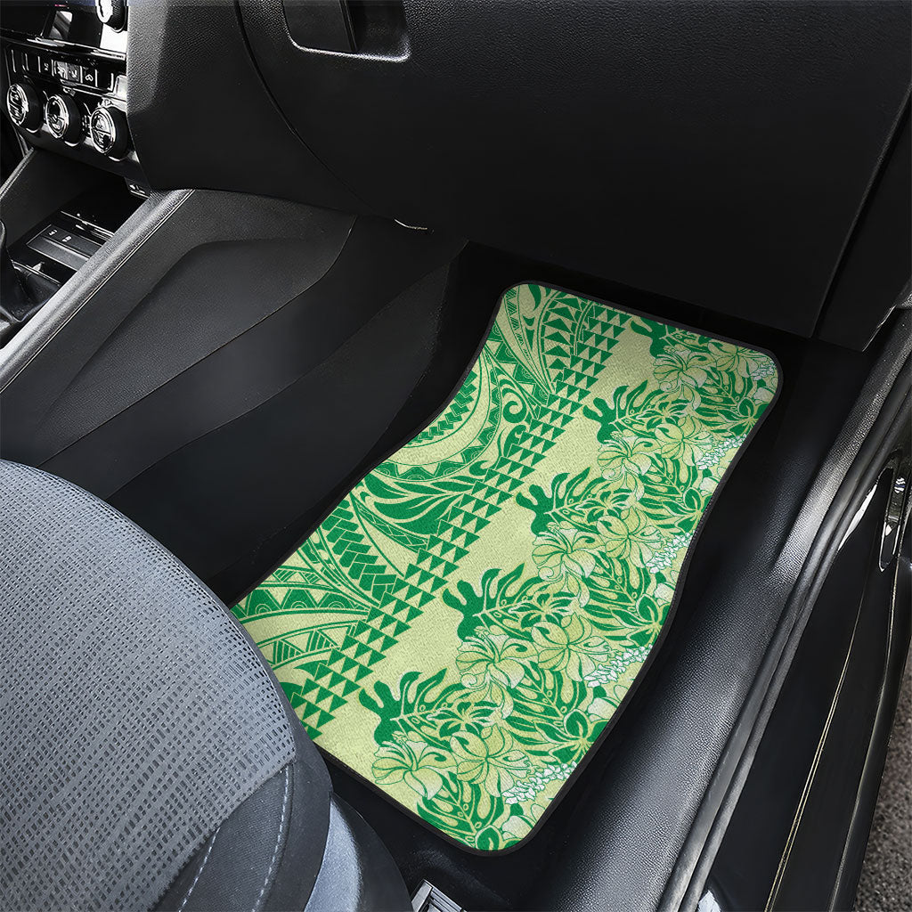 Lime Green Hibiscus Monstera Seamless Kakau Hawaii Car Mats LT14 - Polynesian Pride